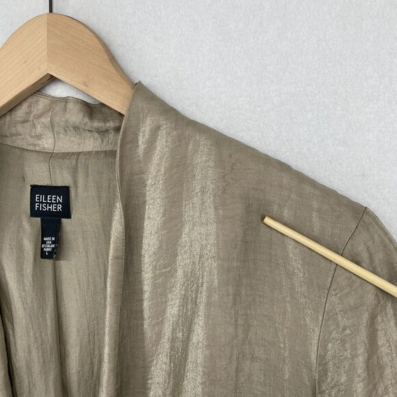 EILEEN FISHER Blazer L Linen Nylon Sparkle Shine Open Front Long Sleeve Beige - Picture 6 of 14